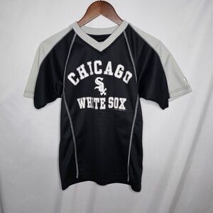 Mens True Fan MLB Chicago White Sox Black Jersey Shirt Short Sleeve V Neck Sz S